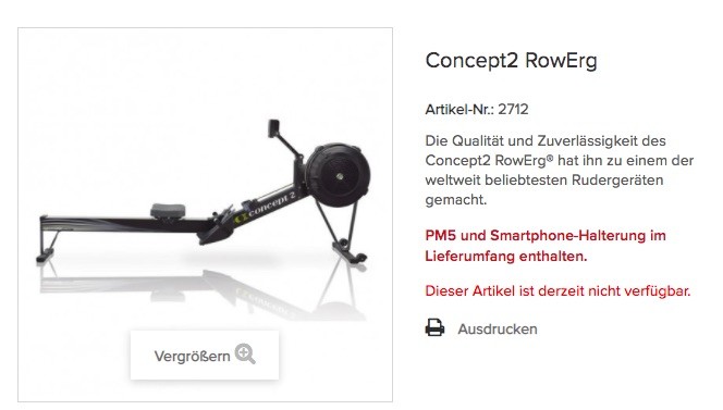 Das Concept2 Modell D oder RowErg Rudergerät ist auf der offiziellen Herstellerseite oft ausverkauft.